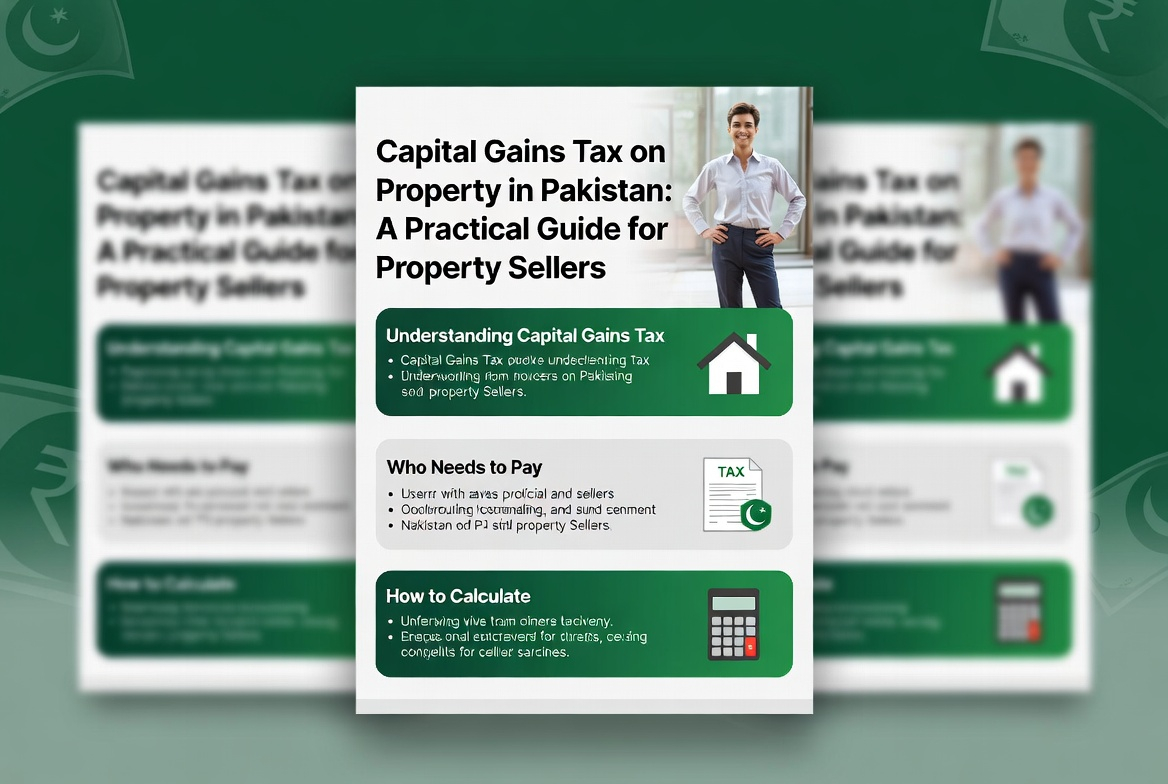 Chart highlighting capital gains tax rates and filing requirements for property sellers in Pakistan.