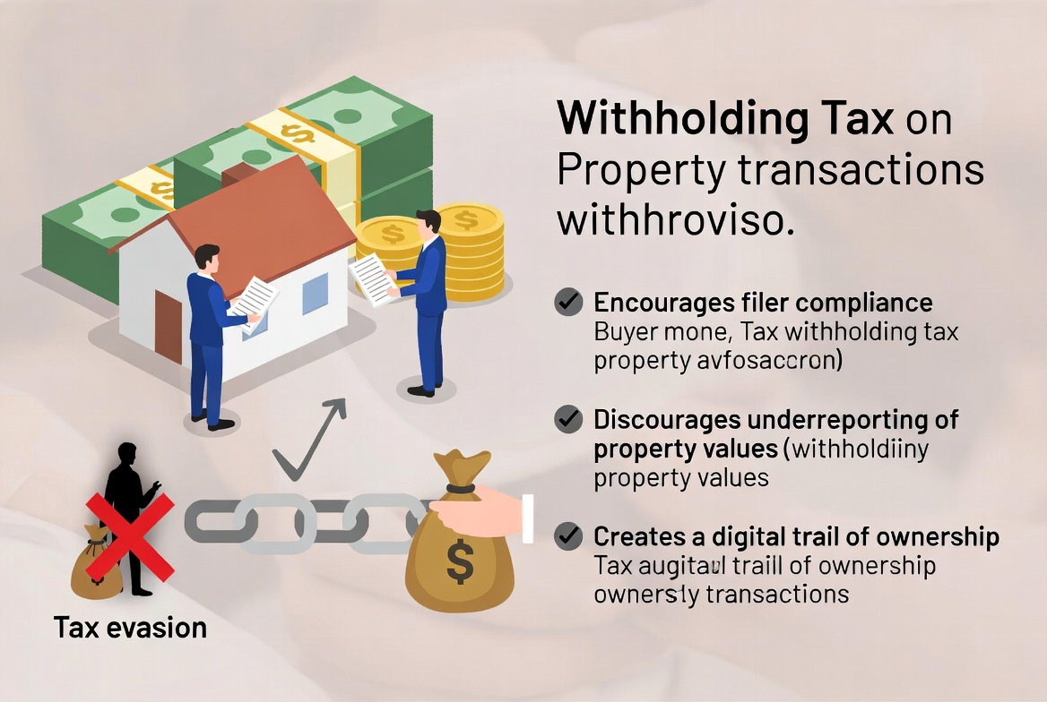 Illustration showing the purpose of withholding tax in property sales and purchases in Pakistan.