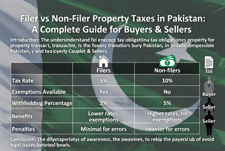 Infographic showing FBR property tax rules for filers and non-filers during property sales and purchases.